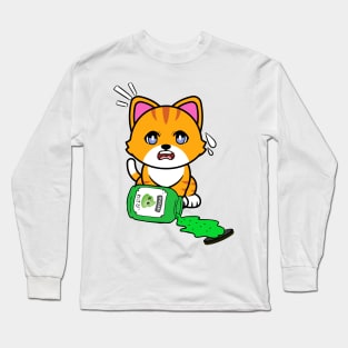 Cute Orange cat Spills a jar of wasabi sauce Long Sleeve T-Shirt